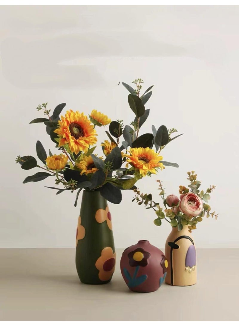 general Creative Home Decor Set Of 3 Pcs Painted Ceramic Vases With Morandi Color For Living Room With Simulated Flower Set - Image 1