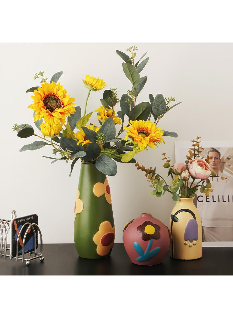 general Creative Home Decor Set Of 3 Pcs Painted Ceramic Vases With Morandi Color For Living Room With Simulated Flower Set - Image 2
