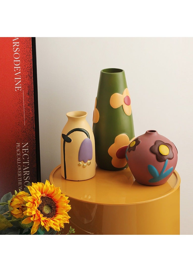 general Creative Home Decor Set Of 3 Pcs Painted Ceramic Vases With Morandi Color For Living Room With Simulated Flower Set - Image 4