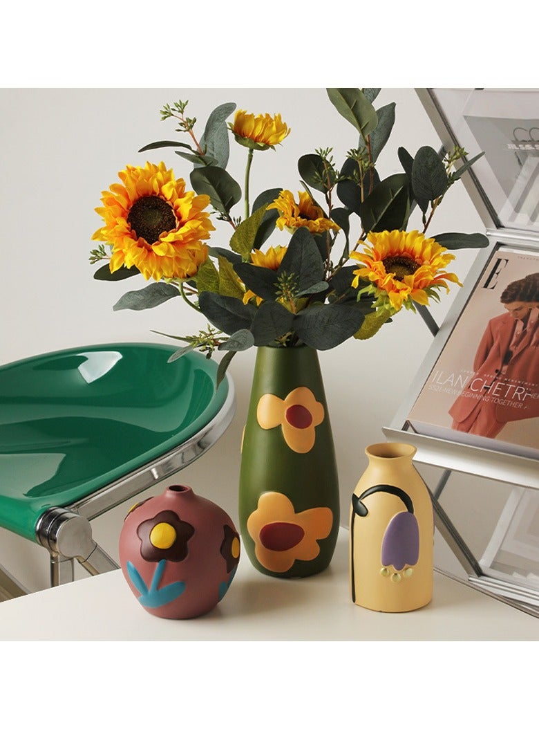general Creative Home Decor Set Of 3 Pcs Painted Ceramic Vases With Morandi Color For Living Room With Simulated Flower Set - Image 3