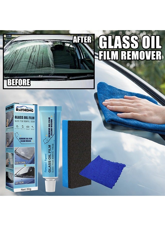 RAYHONG Car Glass Oil Film, Cleaner Glass Film Removal Cream Car Windshield Oil Film Cleaner Glass Stripper Water Spot Remover With Sponge And Towel For Car Home Bathroom Glass  - Image 2