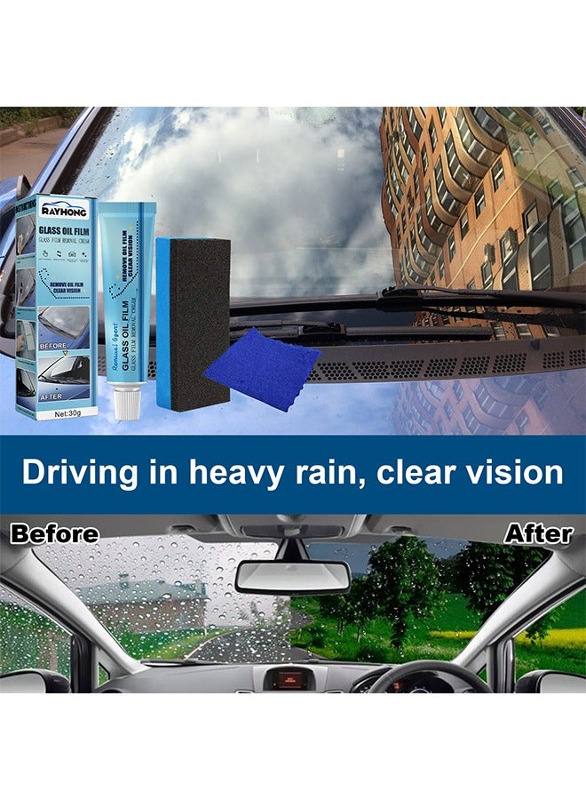 RAYHONG Car Glass Oil Film, Cleaner Glass Film Removal Cream Car Windshield Oil Film Cleaner Glass Stripper Water Spot Remover With Sponge And Towel For Car Home Bathroom Glass  - Image 5