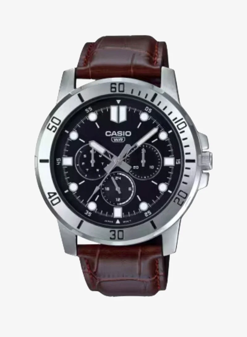 كاسيو ساعة يد رجالية بعقارب وسوار جلد بني - MTP-VD300L-1EUDF