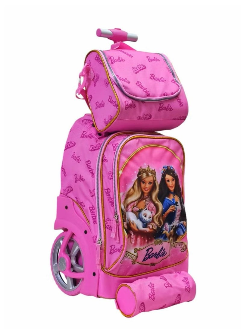 باربي حقيبة مدرسية بعجلات 3في1 حقائب مدرسية للبنات  حقيبة بعجلات للطلاب، حقيبة سفر بعجلات، حقيبة  متعددة الاستخدامات مقاس 18 بوصة - Image 1