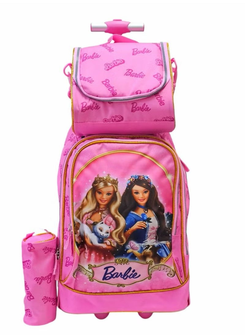 باربي حقيبة مدرسية بعجلات 3في1 حقائب مدرسية للبنات  حقيبة بعجلات للطلاب، حقيبة سفر بعجلات، حقيبة  متعددة الاستخدامات مقاس 18 بوصة - Image 2