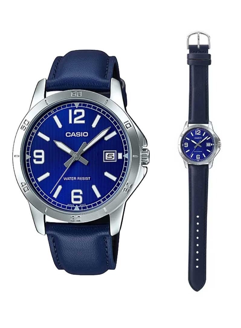 CASIO Men's Leather Analog Watch with Blue Dial and Strap MTP-V004L-2BUDF - Image 1