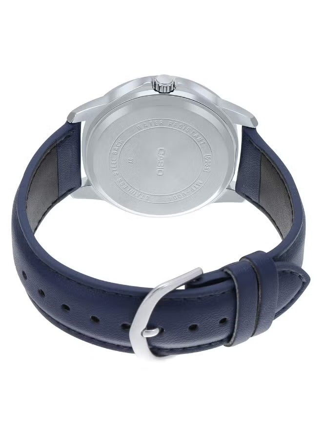 CASIO Men's Leather Analog Watch with Blue Dial and Strap MTP-V004L-2BUDF - Image 3