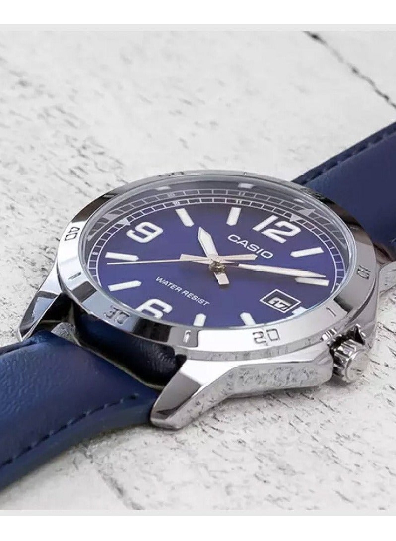 CASIO Men's Leather Analog Watch with Blue Dial and Strap MTP-V004L-2BUDF - Image 5