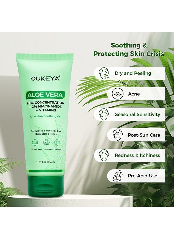 OUKEYA Aloe Vera Gel – Soothing, Hydrating, and Nourishing for Face & Body ,98% Natural Aloe Vera, Pure & Organic for After Sunburn Relief, Skincare & Hair Hydration, Calming Moisturizing 150ml - Image 4