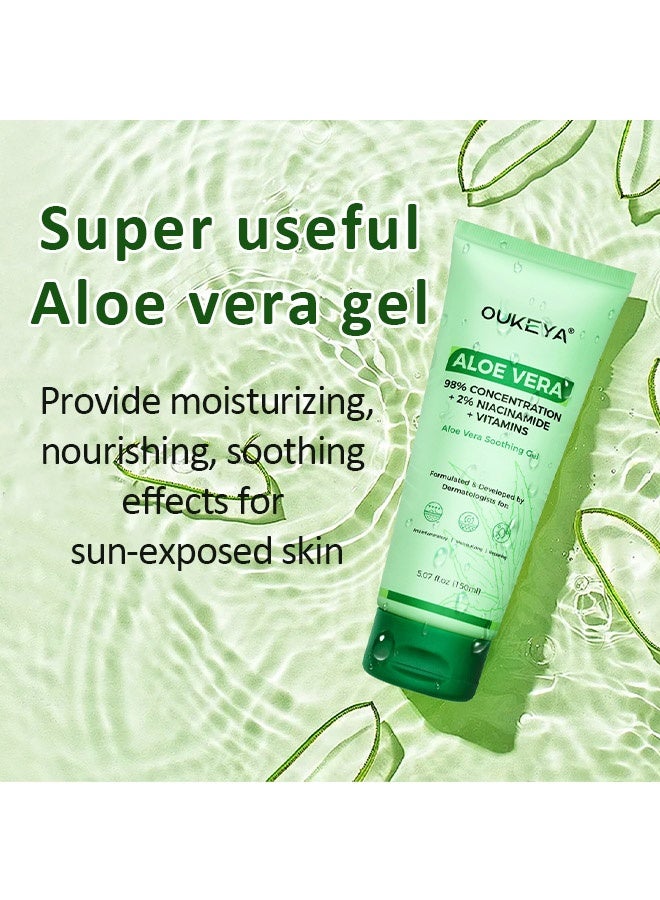 OUKEYA Aloe Vera Gel – Soothing, Hydrating, and Nourishing for Face & Body ,98% Natural Aloe Vera, Pure & Organic for After Sunburn Relief, Skincare & Hair Hydration, Calming Moisturizing 150ml - Image 2