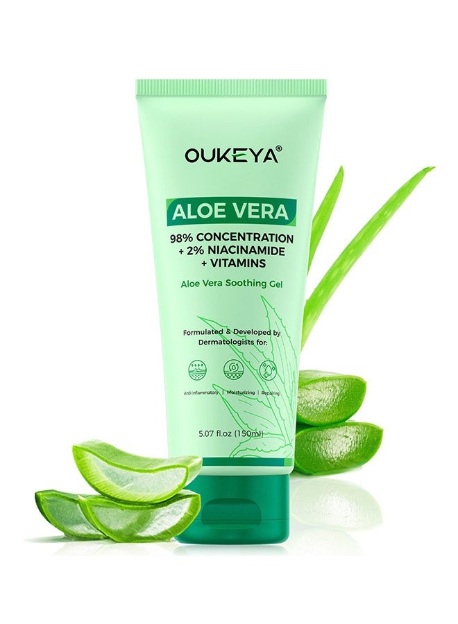 OUKEYA Aloe Vera Gel – Soothing, Hydrating, and Nourishing for Face & Body ,98% Natural Aloe Vera, Pure & Organic for After Sunburn Relief, Skincare & Hair Hydration, Calming Moisturizing 150ml - Image 1