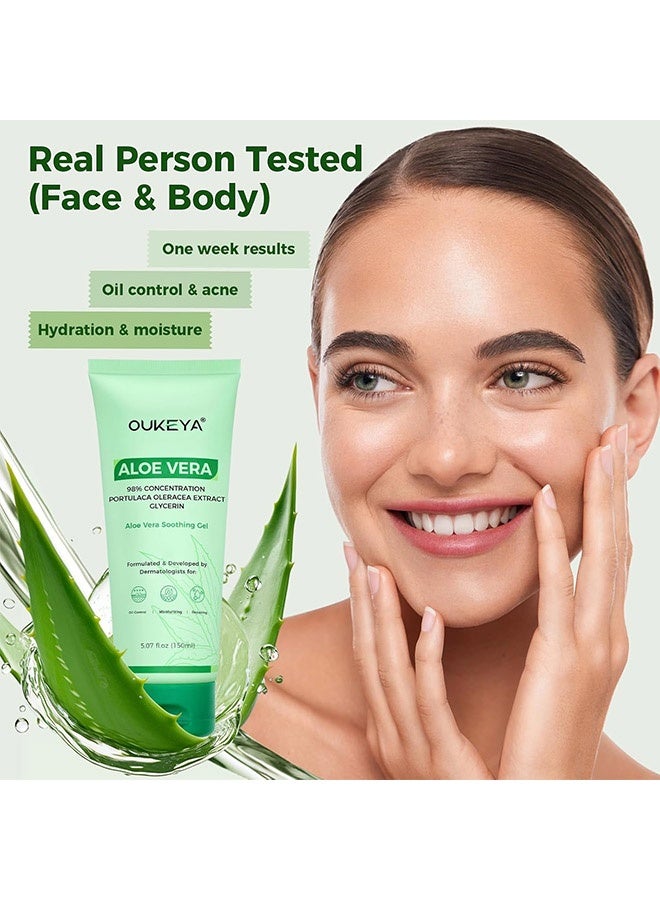 OUKEYA Aloe Vera Gel – Soothing, Hydrating, and Nourishing for Face & Body ,98% Natural Aloe Vera, Pure & Organic for After Sunburn Relief, Skincare & Hair Hydration, Calming Moisturizing 150ml - Image 3