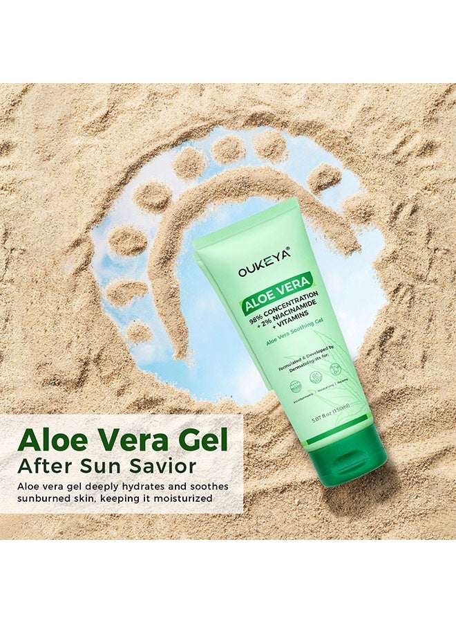 OUKEYA Aloe Vera Gel – Soothing, Hydrating, and Nourishing for Face & Body ,98% Natural Aloe Vera, Pure & Organic for After Sunburn Relief, Skincare & Hair Hydration, Calming Moisturizing 150ml - Image 5