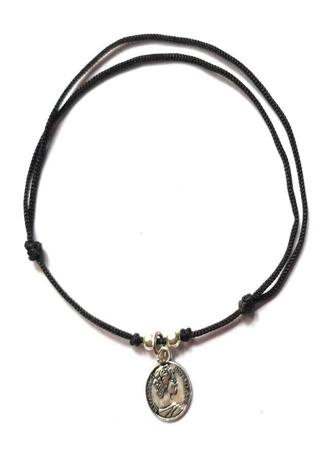 Jyokrish Handmade Adjustable Black thread Metal hanging Queen Elizabeth Twisted Anklet For Women | girls | Nazariya |Payal |Free Size |Single leg - Image 1