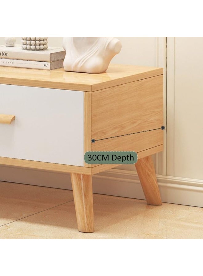 100CM TV Stand Table with 2 Large Drawers, Wooden High Legs Television Media Storage Cabinet, Small TV Desk for Bedroom Apartment Living Room, Center Long Coffee Table (White,CJ100) - Image 5