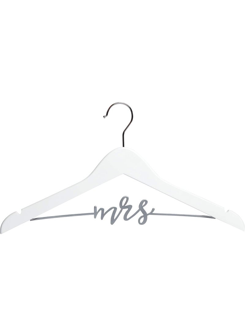pearhead Pearhead Mrs Wedding Dress Hanger for Bride to Be  Elegant Bridal Hanger Ideal Keepsake for Wedding Day Photos and Gift for Bride Wooden Hanger with Cursive Wire Lettering White and Silver  - Image 1