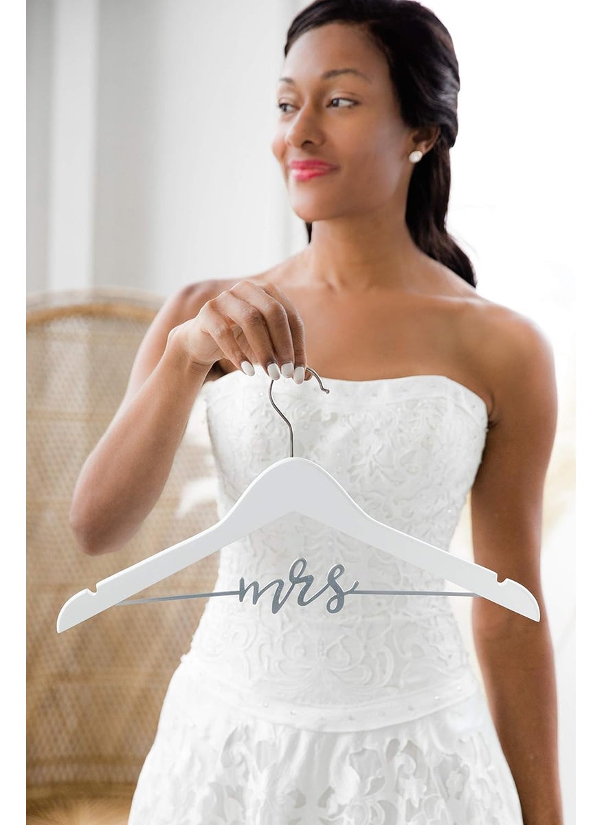 pearhead Pearhead Mrs Wedding Dress Hanger for Bride to Be  Elegant Bridal Hanger Ideal Keepsake for Wedding Day Photos and Gift for Bride Wooden Hanger with Cursive Wire Lettering White and Silver  - Image 3