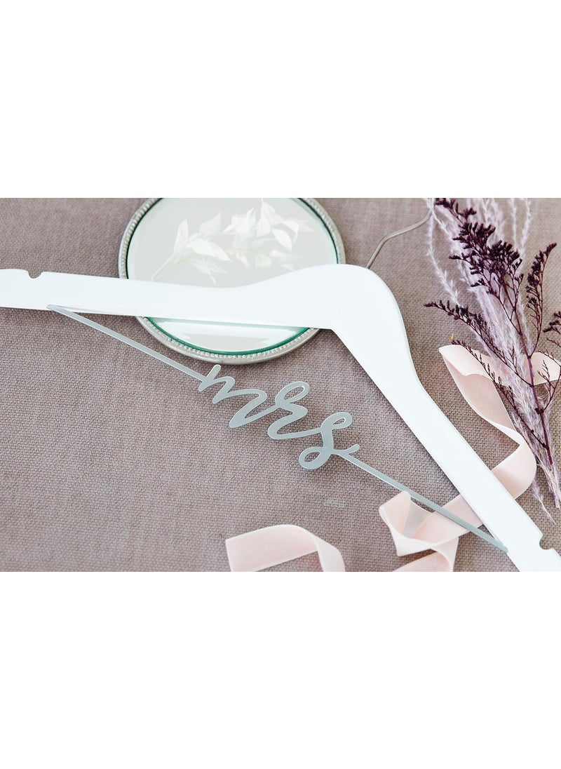 pearhead Pearhead Mrs Wedding Dress Hanger for Bride to Be  Elegant Bridal Hanger Ideal Keepsake for Wedding Day Photos and Gift for Bride Wooden Hanger with Cursive Wire Lettering White and Silver  - Image 4