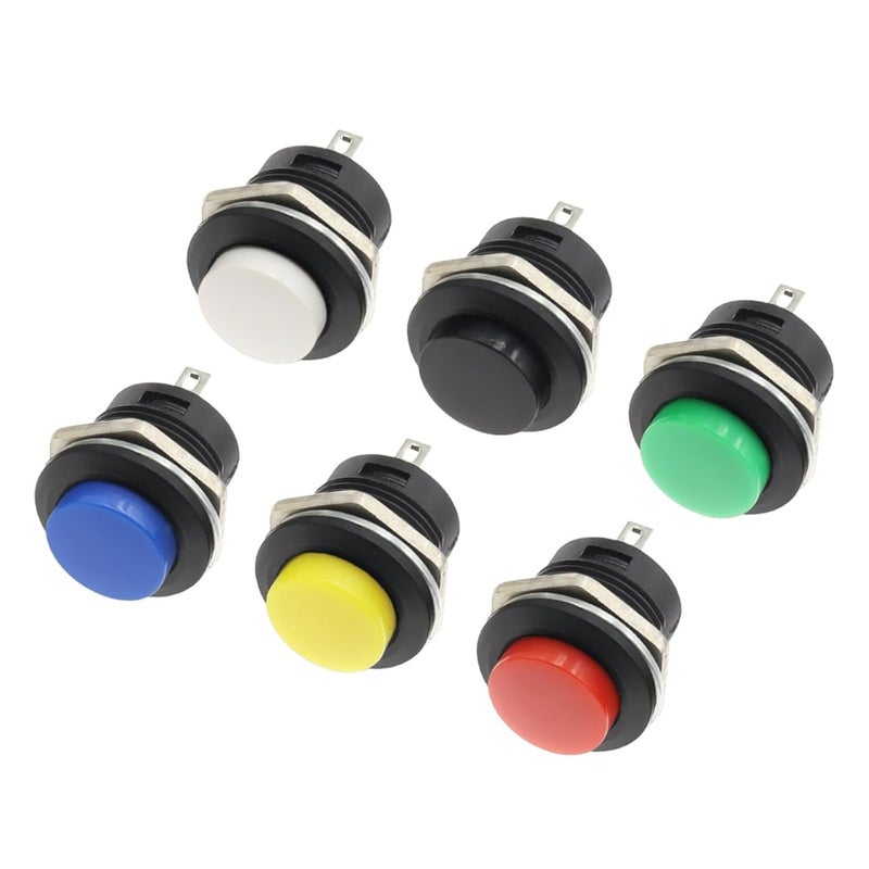 مفتاح ضغط زر دائري أسود SPST NO 6A 125V 3A 250V بـ 6 ألوان - Image 3