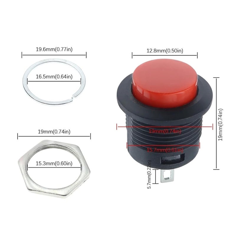 مفتاح ضغط زر دائري أسود SPST NO 6A 125V 3A 250V بـ 6 ألوان - Image 5