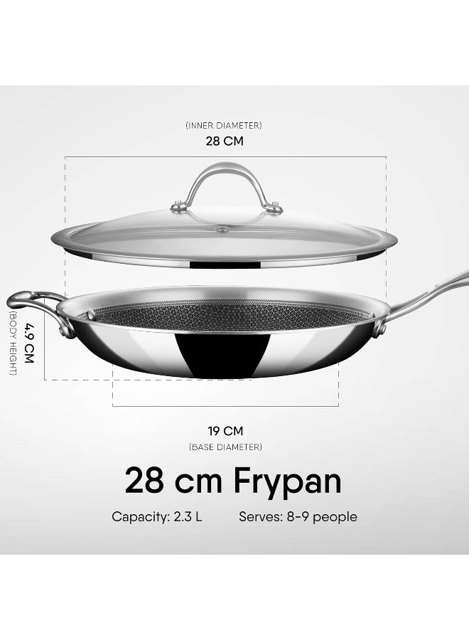 Stahl مقلاة ستال أرتيزان هايبرد ثلاثية الطبقات مع غطاء، قاعدة مقلاة للحث، مقلاة غير لاصقة، مقلاة أومليت غير لاصقة، مقلاة من الفولاذ المقاوم للصدأ، 2.3 لتر، 28 سم - Image 2