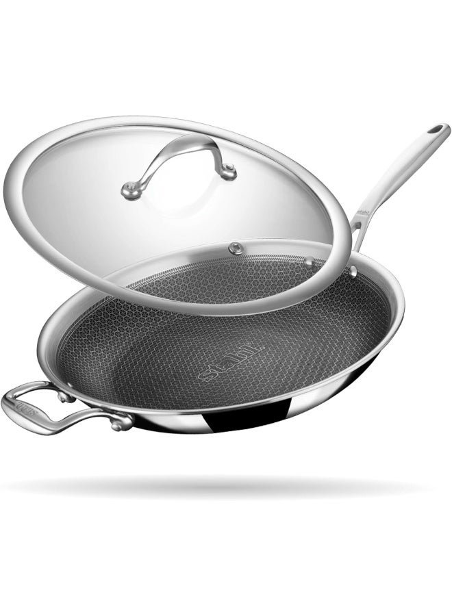 Stahl مقلاة ستال أرتيزان هايبرد ثلاثية الطبقات مع غطاء، قاعدة مقلاة للحث، مقلاة غير لاصقة، مقلاة أومليت غير لاصقة، مقلاة من الفولاذ المقاوم للصدأ، 2.3 لتر، 28 سم - Image 1