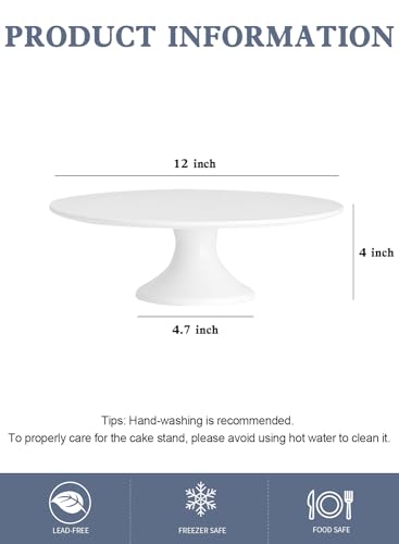 Kanwone 12-Inch Porcelain Round Cake Stand, Cake Plate, Dessert Stand, Cake Stand for Party, Home Decorating Stand, White - Image 2