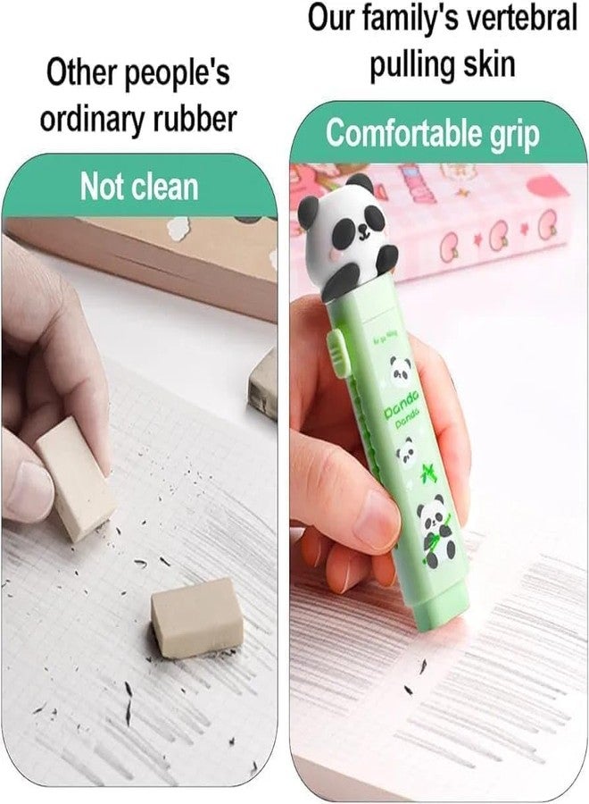 Funspark Cartoon Shaped Cute Erasers Push Pull Design Retractable Erasers Pastel Aesthetic Pencil Eraser Cute Rubber for Kids Students School Office Stationery (Panda Green) - Image 4