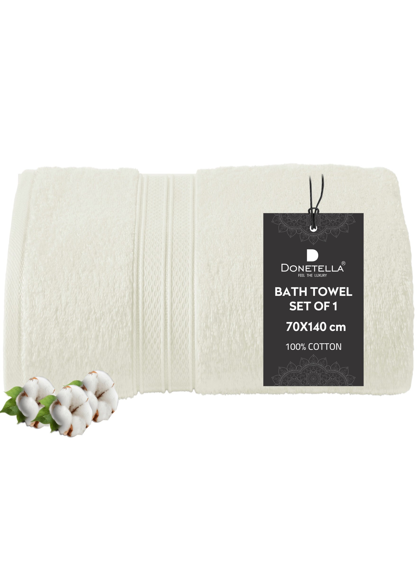 Donetella Premium 100 % Combed Cotton 1-Pcs Bath Towel(70 X 140 CM) 600 GSM Large Towel, Highly Absorbent, Quick Dry,Best Towel for Bathroom, Spa And Hotel,Cream 