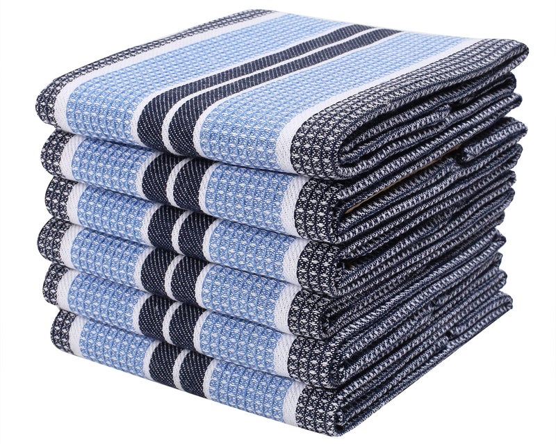 Goroly Home Kitchen Towels 18x28 Inch Set of 6 Honey Comb Design Super Absorbent Quick Dry Soft 100 Cotton Dish Towels for Wiping Hands Drying Dishes Cleaning Dishcloths Set Sky Blue Navy