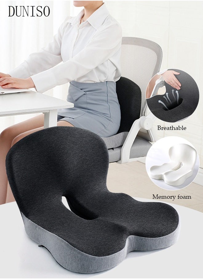 DUNISO - Lumbar Support Pillow Seat Cushion for Office Chair Pressure Relief Sciatica & Tailbone Pain Relief Memory Foam Firm Coccyx Pad for Long Sitting, for Office Chair, Gaming Chair and Car Seat - Image 1