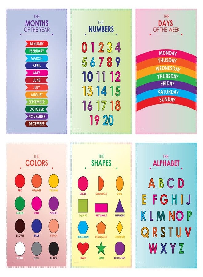 SWASUM Kids Educational Posters for learning Alphabets, Numbers, Shapes, Color, Week days, Month names for Preschool, Playschool Activities Charts, Pack of 06 (18 inch X 12 inch) - Image 1