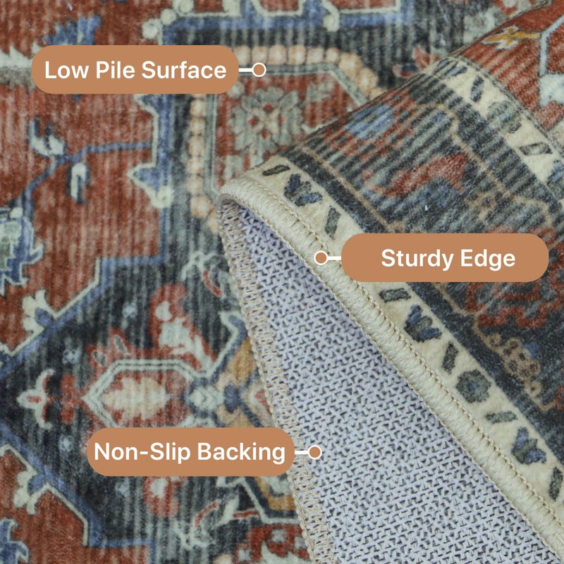 GENIMO 8x10 Area Rugs for Living Room, Machine Washable Non Slip Vintage Rugs, Low Pile Lightweight Chenille Print Rug for Bedroom, Dining Room, Home Office,Bordeaux - Image 5