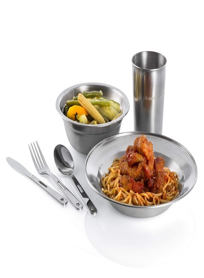 Wealers Unique Complete Messware Kit Polished Stainless Steel Dishes Set| Tableware| Dinnerware| Camping| Buffet| Includes - Cups | Plates| Bowls| Cutlery| Comes in Mesh Bags (4 Person Set) (Black) - Image 2