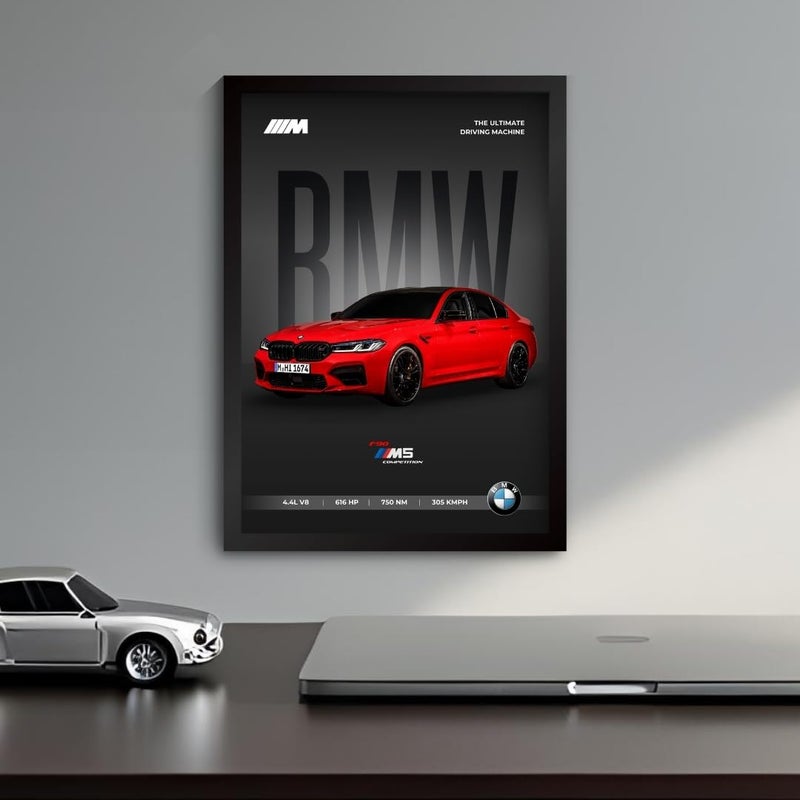 Funk You Store Engineered Wood BMW M5 Poster | Framed BMW A4 Sized (31 x 23 cm) | Car Poster for Wall, Gift for Boys, Sportcar Frames | Car Posters for Wall, Bedroom, Hostel, Study Area, Hostel - Image 2