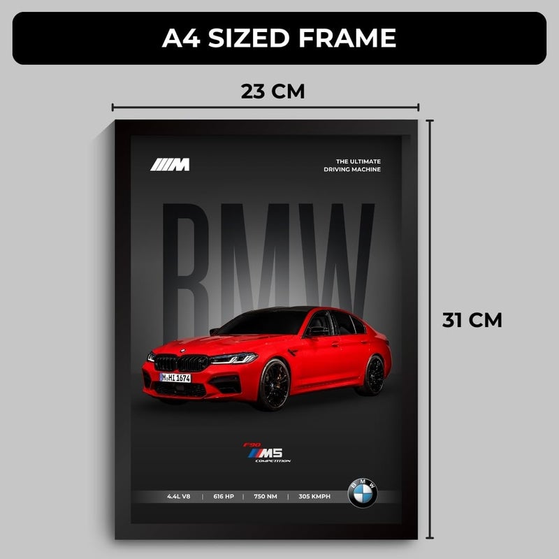 Funk You Store Engineered Wood BMW M5 Poster | Framed BMW A4 Sized (31 x 23 cm) | Car Poster for Wall, Gift for Boys, Sportcar Frames | Car Posters for Wall, Bedroom, Hostel, Study Area, Hostel - Image 3