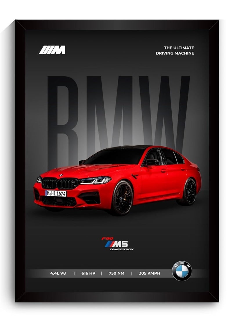 Funk You Store Engineered Wood BMW M5 Poster | Framed BMW A4 Sized (31 x 23 cm) | Car Poster for Wall, Gift for Boys, Sportcar Frames | Car Posters for Wall, Bedroom, Hostel, Study Area, Hostel - Image 1