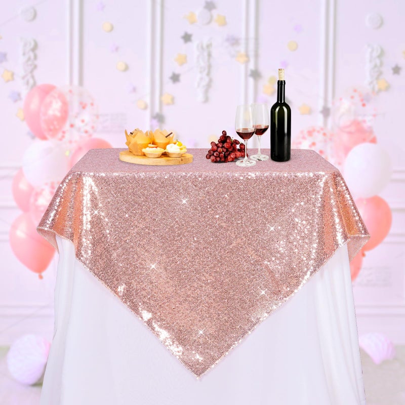 PartyDelight Rose Gold Sequin Tablecloth Overlay 50 X 50 Inch for Wedding Party Birthday Bridal Baby Shower and Other Events Decorations - Image 4