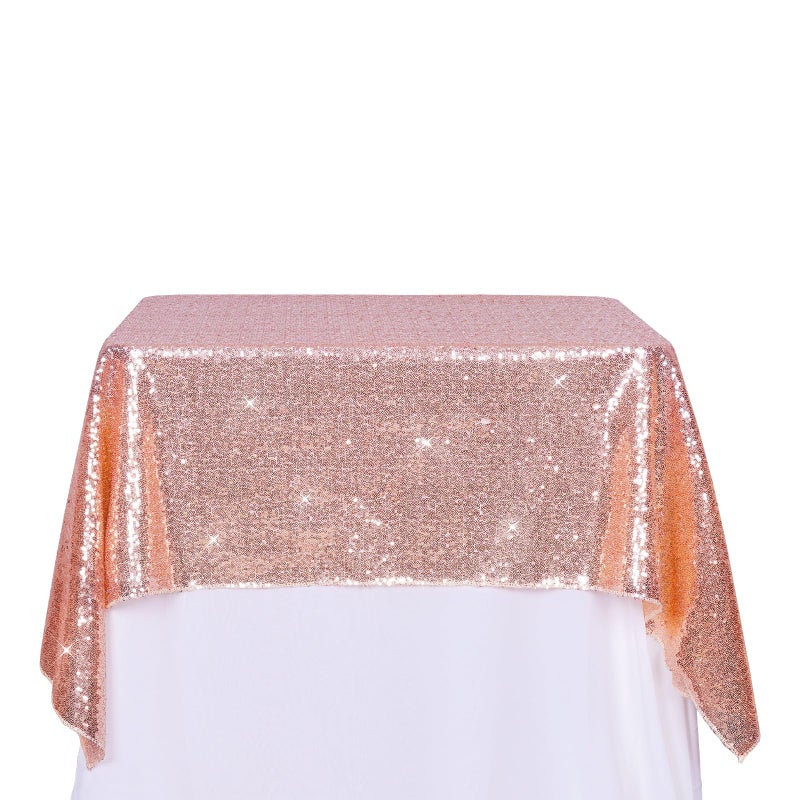 PartyDelight Rose Gold Sequin Tablecloth Overlay 50 X 50 Inch for Wedding Party Birthday Bridal Baby Shower and Other Events Decorations - Image 1
