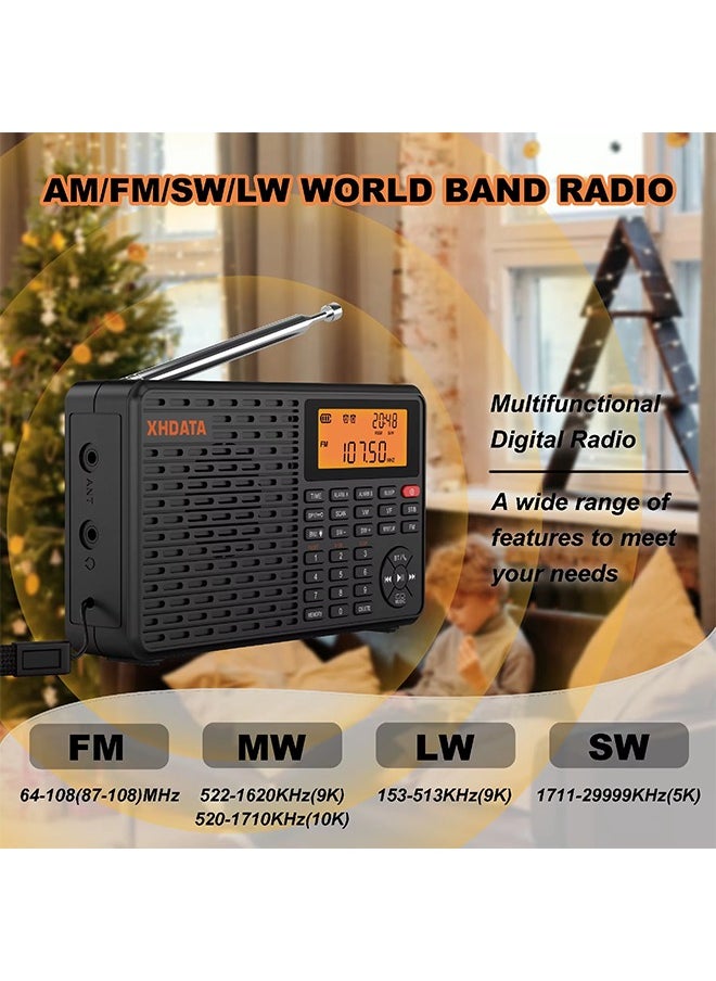 XHDATA - XHDATA D-109 Stereo Digital Portable Radio AM SW MW FM Radio Bluetooth Compatible Multifunctional Radio Support TF Card Player - Image 1