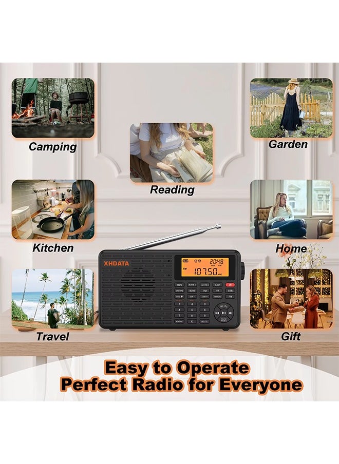 XHDATA - XHDATA D-109 Stereo Digital Portable Radio AM SW MW FM Radio Bluetooth Compatible Multifunctional Radio Support TF Card Player - Image 1