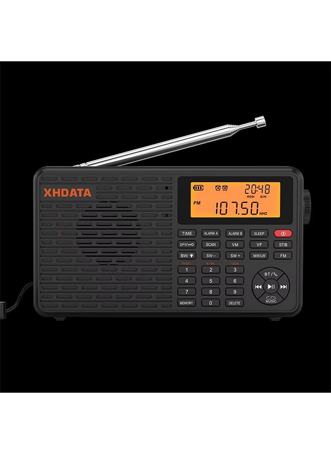 XHDATA - XHDATA D-109 Stereo Digital Portable Radio AM SW MW FM Radio Bluetooth Compatible Multifunctional Radio Support TF Card Player - Image 1