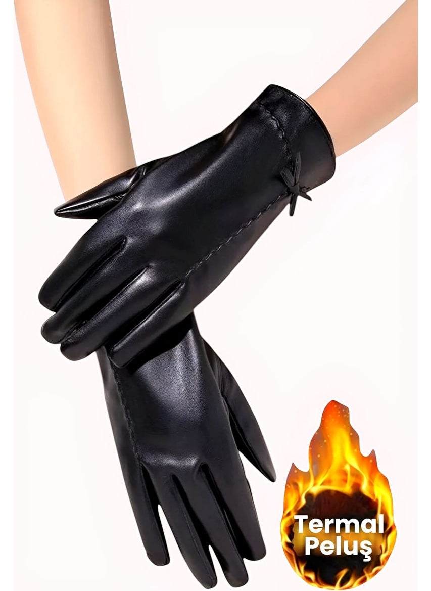 Trenderrs Women's Touch Screen Windproof Cold Resistant Vegan Leather Gloves  - Image 1