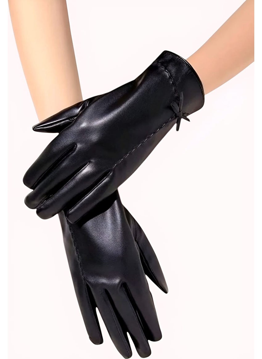 Trenderrs Women's Touch Screen Windproof Cold Resistant Vegan Leather Gloves  - Image 4