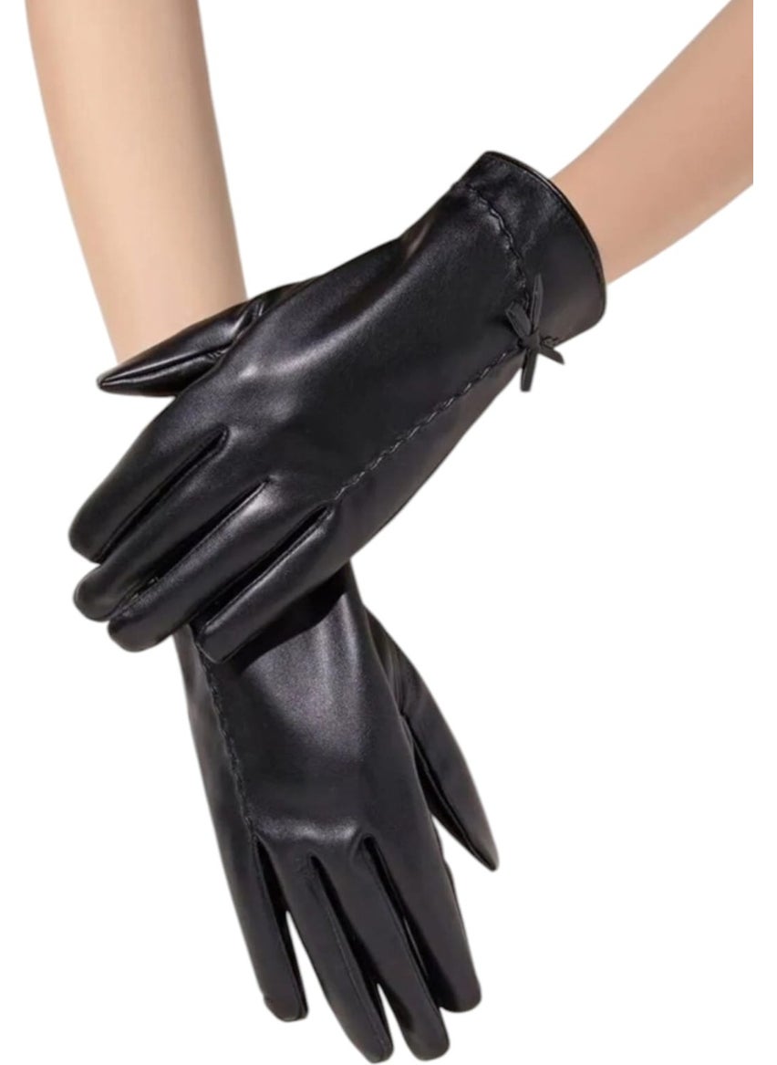 Trenderrs Women's Touch Screen Windproof Cold Resistant Vegan Leather Gloves  - Image 5