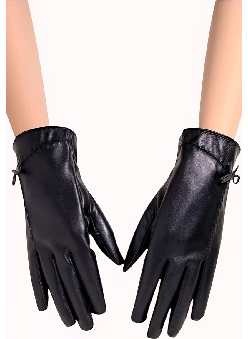 Trenderrs Women's Touch Screen Windproof Cold Resistant Vegan Leather Gloves  - Image 3
