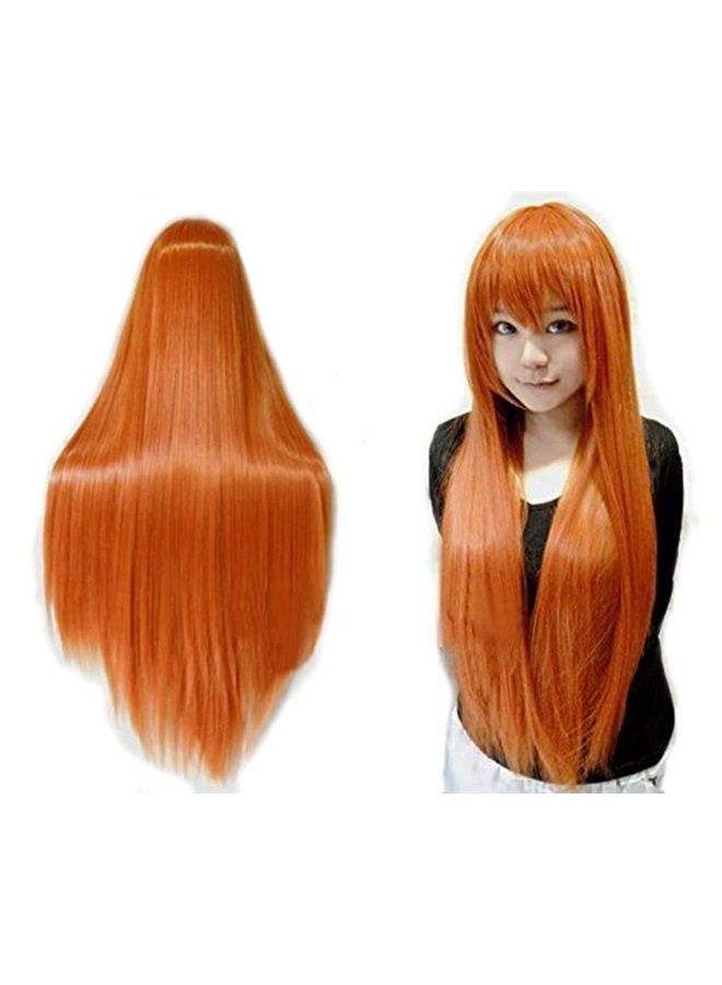 ANOGOL Hair Cap+32inch/80cm Orange Wig Long Straight Wigs With Bangs Cosplay Wig Synthetic Hair Wigs Peluca Naranja For Anime Cosplay Wig Ginger Wig With Bangs for Halloween Costumes Women Wigs Cospla - Image 1