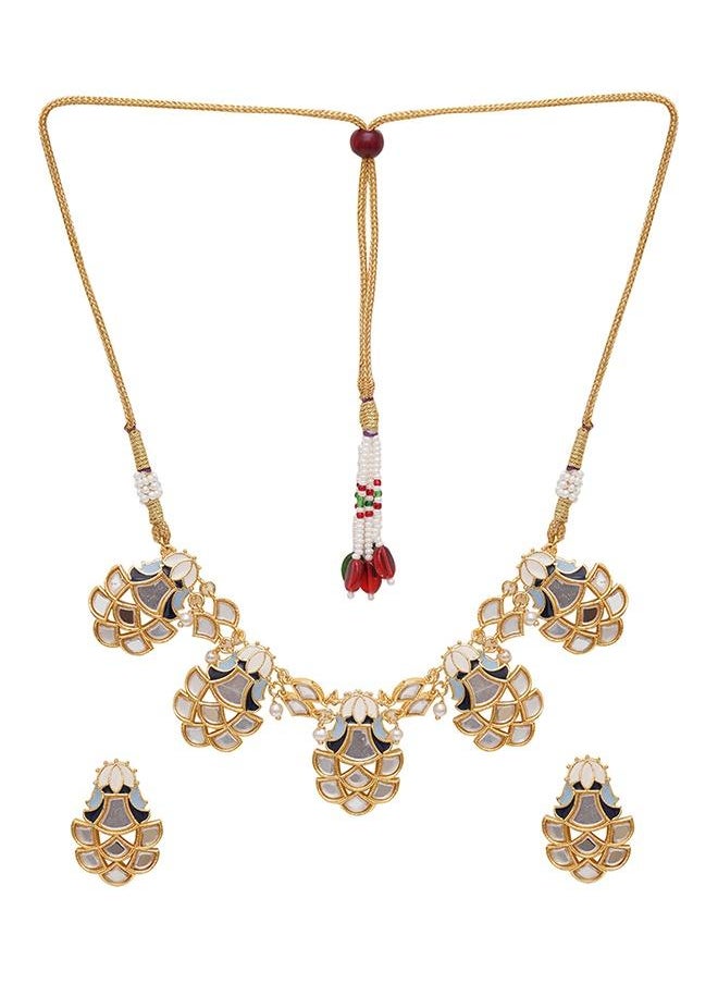 VOYLLA Festive Hues Mirror Work Enamelled Brass Gold Plated Choker Jewellery Set  - Image 3