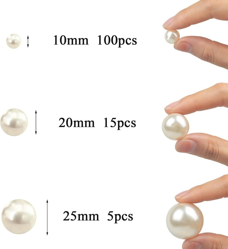 YIXUAN Glossy Polished Pearl Beads, 120pcs 10mm/20mm/25mm Non Drilled Plastic Pearls, Faux Pearl Beads without Holes for Vase Filler, DIY Craft, Table Scatter, Wedding Decoration, Home Decoration - Image 2
