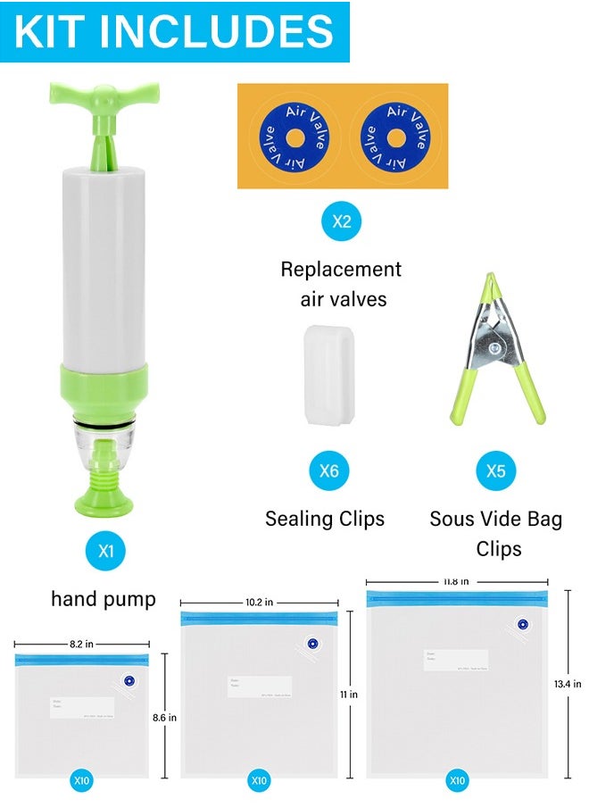 INKBIRD - INKBIRD Sous Vide Bags 30pcs Reusable Vacuum Food Storage Bags 3 Sizes Sous Vide Bag Kit with 1 Hand Pump 5 Sous Vide Bag Clips and 6 Sealing Clips for Food Storage and Sous Vide Cooking - Image 1